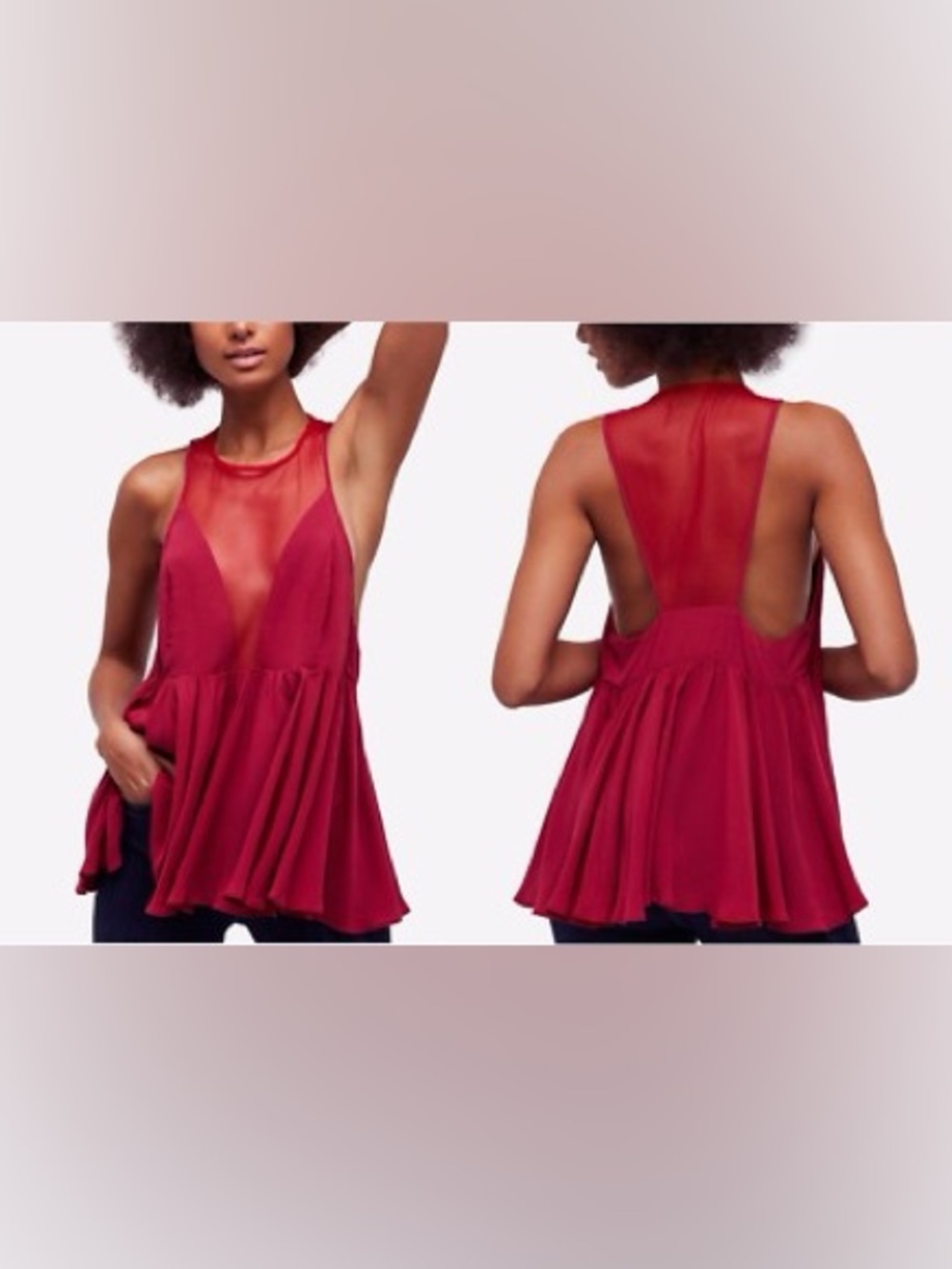 Free People Black Marble Tank in Raspberry